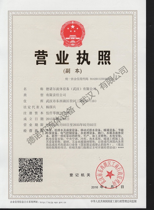德诺尔流体设备（武汉）有限公司营业执照